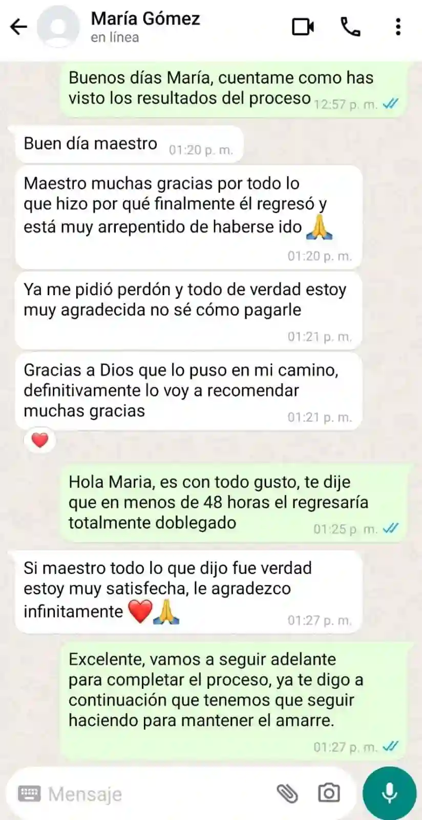 Testimonio WhatsApp - Pareja recuperada con amarre de amor