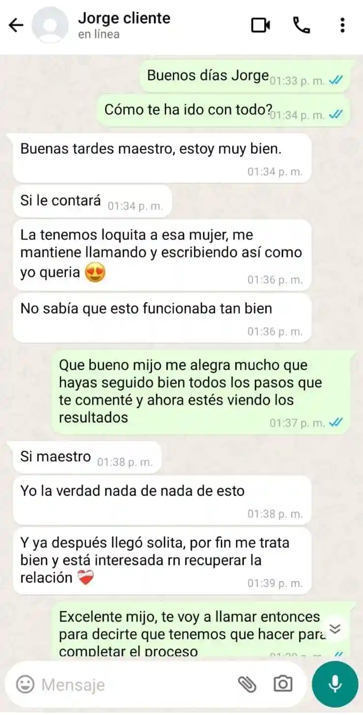 Testimonio WhatsApp - Resultado exitoso de amarre